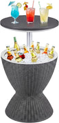 Tangkula Outdoor Cool Bar Table, Rattan Patio 8 Gallon Beer & Wine Cooler, All-Weather Ice Bucket w/Height Adjustable Top, Drainage Plug, 3-in-1 Cocktail Bar Table for Party, Barbecue, Picnic (Grey)