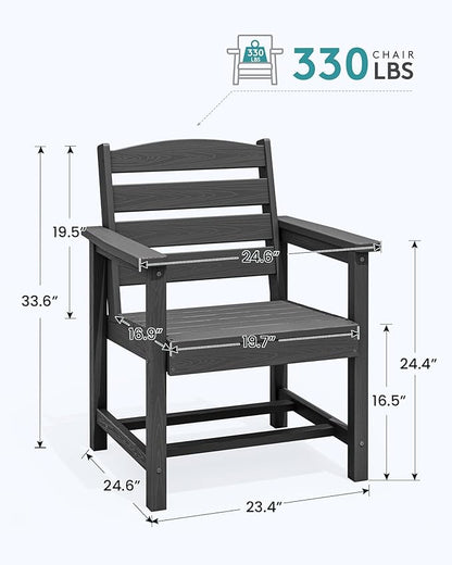 SERWALL Outdoor Dining Chairs Set of 4, All-Weather HDPE Patio Chair with 19.7" Widened Seat, for Backyard, Garden, Black