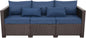 Rattaner 3-Seat Patio Wicker Sofa, Outdoor Rattan Couch Furniture Steel Frame with Furniture Cover and Deep Seat High Back, Blue Anti-Slip Cushion.