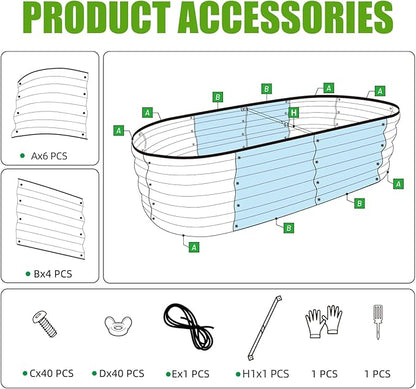 SnugNiture Galvanized Raised Garden Bed Outdoor, 2 Pcs 4x2x1ft Oval Metal Planter Box for Planting Plants Vegetables, Silver