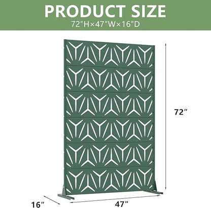 Casaphoria Metal Privacy Screen Outdoor, 72" H x 47" W Freestanding Decorative Privacy Screen for Patio Deck Balcony Garden with Stable Base, Drakgreen-Star