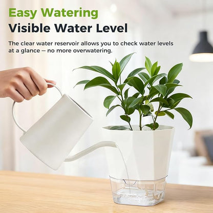 10 Pack Self Watering Pots for Indoor Plants, 6.7 Inches Self Watering Planters African Violet Pots Clear Pots for Herb Orchid Flower Houseplant, White