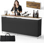 VINGLI 78" Portable Bar Table, 2-Tier Shelves, Mobile Bar Table for Events, Party, Camping, Picnic, Tradeshow, Indoor with Black Skirt