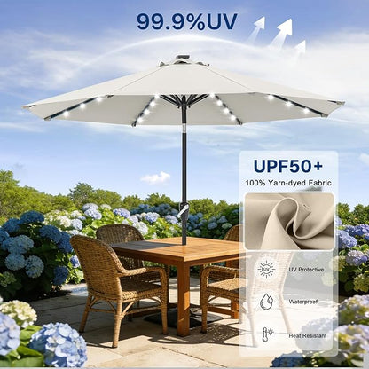 ABCCANOPY 10FT Durable Solar Led Patio Umbrellas with 32LED Lights (Light Beige)