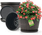 Quarut 12 Inch Large Planter Pot for Plants Indoor Outdoor, 4 Pack Plastic Flower Pots with Drainage Hole & Tray, Modern Decorative Garden Pot with Saucer, Plant Container for House（Brown）