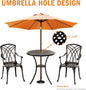 Cast Aluminum Bistro Set for 2 with Umbrella Hole, Black, 3 Piece