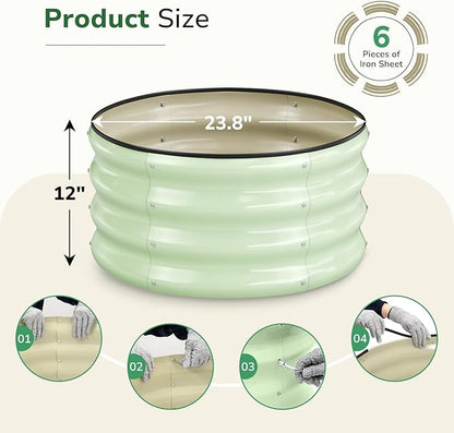 GreatBuddy 2x2x1 ft Round Galvanized Raised Garden Bed, Easy-Assembly Raised Bed with Anti-Cut Gloves & Tools, Rust-Proof Garden Bed for Outdoor, Vegetables, Herbs, Small Trees, Green