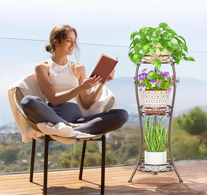 LASZOLA Bronze 3 Tier Tall Plant Stand for Indoor Outdoor, Large Multiple Level Flower Planter Holder Organizer Rack for Patio Office Bathroom Corner Floor, Sturdy Heavy Duty Metal, Vertical Display