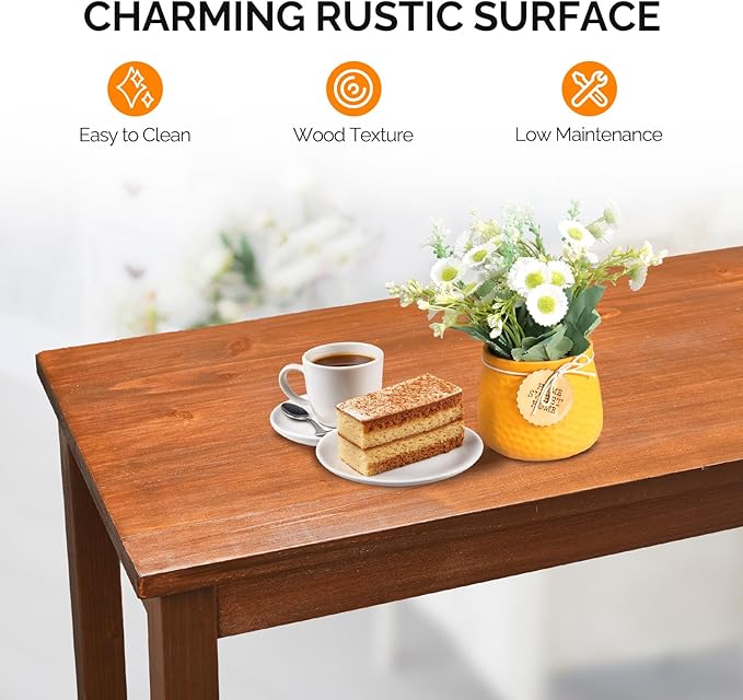 VINGLI Wooden Outdoor Bar Table, Wood Patio Counter Height Table, Weather-Resistant Patio Pub Table for Garden, Balcony, Poolside, Backyard, Indoor Use (Brown, 39")