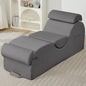 ijuicy Chaise Lounge Chair for Exercise, Indoor Lounger with Headrest, Waist Cushion, Movable Footrest, Side Pockets, Non-Slip Bottom - Yoga Chair with High Density Sponge, Light Grey