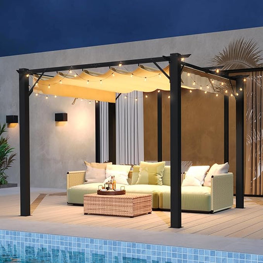 Aoxun 10'x10' Outdoor Pergola, Patio Aluminum Pergola with Upgraded Retractable Canopy, Heavy Duty Metal Pergolas and Gazebos with Adjustable Sun Shade Cover for Modern Backyard, Deck, Garden