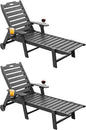 Carauci Lounge Chair Outdoor Set of 2, HDPE Chaise Lounge with Wheels, 5-Position Adjustable Backrest & 2 Cup Holders Patio Lounge Chair, All-Weather Pool Sun Lounger for Poolside, Backyard, Black