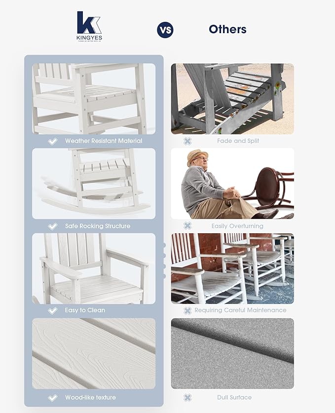 Oversized HDPE Outdoor Rocking Chair, Ivory White, 350 lb Capacity