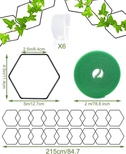 18 Pcs Garden Chain Trellis for Indoor Climbing Plants, Unique 6-Corner Plant Accessory with Hooks and Ties, Wall Trellis Plant Support for Hoyas, Ivy, Monstera Outdoor (Black)