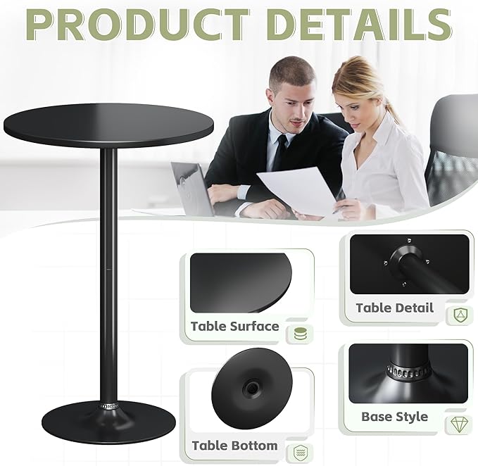 Flamaker Round Bistro Pub Table Modern Style Metal Base MDF Top Cocktail Bar Table Counter Bar Height for Pub, Dining Room, Party (4, Full Black)