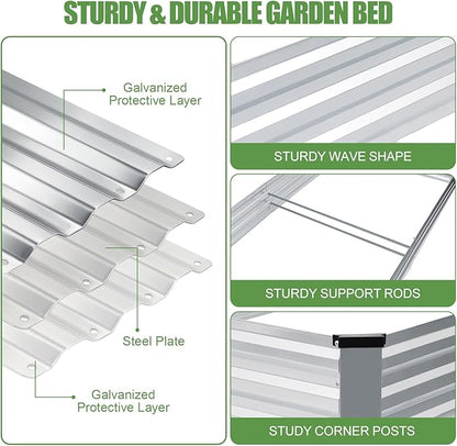 Galvanized Raised Garden Bed Outdoor | Metal Raised Garden Bed for Gardening 2Pack | Large Planter Box for Vegetables Flowers Fruits | Easy Assembly & Safety Design Flower Beds 8x4x1ft Silver
