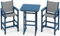 SERWALL 3 Pieces Textilene Adirondack Bar Set, Tall Adirondack Bar Height Chairs with Bar Table, Sling Balcony Adirondack Chairs, Weather Resistance Resin Outdoor Bar Height Stools, Blue