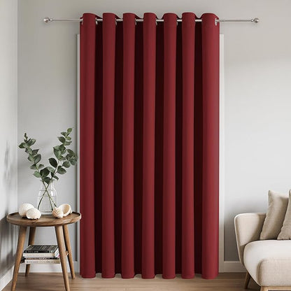 Joydeco Blackout Patio Sliding Door Curtains 90 Inches Long, Grommet Privacy Room Divider Curtains, Extra Wide Thermal Blackout Drapes for Bedroom Living Room (Burgundy Red, 100Wx90L, 1 Panel)