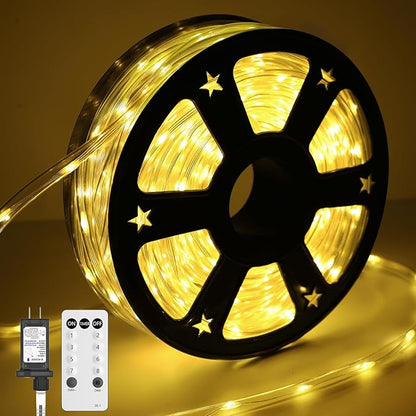 50FT 360 LED Waterproof Rope Lights Outside with Remote, 8 Modes and 4 Brightness Tube Lights for Christmas, Bedroom, Patio, Garden, Indoor Outdoor Decoration (Warm White)
