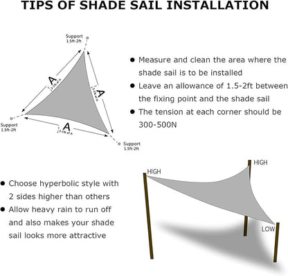 KANAGAWA Sun Shade Sail 12'x12'x17' Gray Triangle UV Block Canopy Awning Shelter Fabric Cloth Screen for Outdoor Patio Garden Backyard