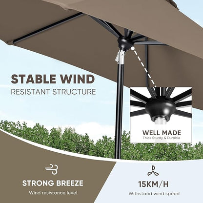 Tempera Patio Market Outdoor Table Umbrella with Auto Tilt and Crank, Large Sun Umbrella with Sturdy Pole & Fade Resistant Canopy, Easy to Set
