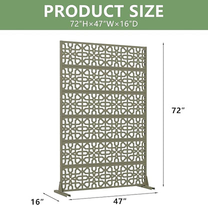 Casaphoria Metal Privacy Screen Outdoor, 72" H x 47" W Freestanding Decorative Privacy Screen for Patio Deck Balcony Garden with Stable Base, Green-Perilla