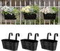 Metal Railing Planters for Outdoor Plants - 3 Pcs Balcony Hanging Flower Pots with Detachable Hooks & Drain Holes, Windowsill Oval Hanging Bucket Pots Fence Planters for Garden Home Decor, Black