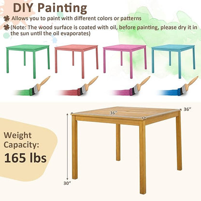 Tangkula 36" Square Outdoor Dining Table, Acacia Wood 4-Person Patio Dining Table with 1.9" Umbrella Hole, Farmhouse Patio Bistro Table, Indoor Outdoor Dining Furniture for Yard Deck Lawn