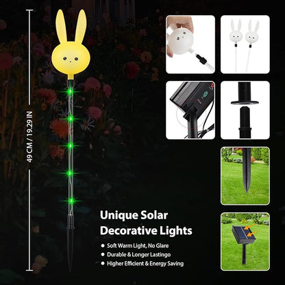 Easter Decorations Outdoor - Set of 3PCS Easter Gifts Decor with Cute Bunny Lights,Unique Housewarming Outside Gifts,Waterproof Solar Garden Stake Lights for Yard/Lawn/Birthday Decor