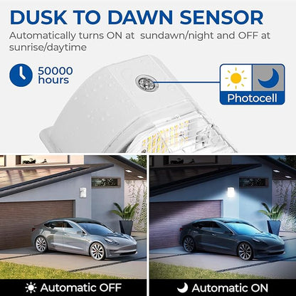 CINOTON 26W LED Wall Pack Light with Dusk to Dawn Sensor, 3CCT 3000K/4000K/5000K, 26W/18W/13W Switchable, [100-277Vac] IP65 Waterproof Outdoor Security Flood Lighting for Garage Warehouse 2 Pack