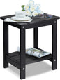 Y&M Outdoor Side Table, HIPS Adirondack Small Double Layer Table, Waterproof Square Outside Table, Balcony Modern End Tables for Patio, Pool, Beach, Porch, Deck, Indoor or Outdoor Use, Black