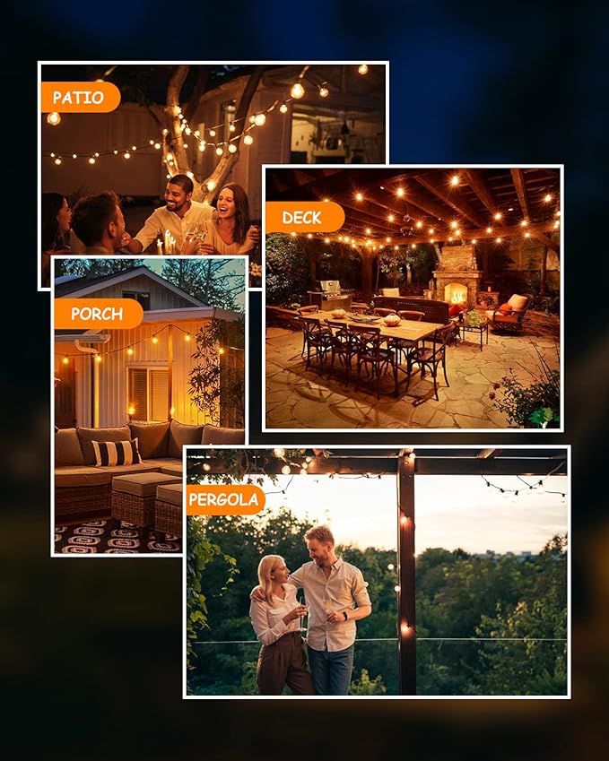 String Lights 150 FT Warm White LED, 75 Shatterproof Bulbs, Waterproof