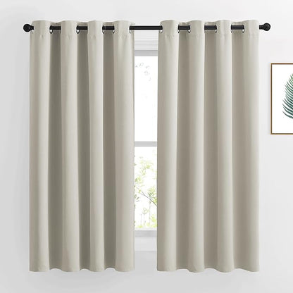 NICETOWN Natural Blackout Living Room Curtain - Grommet Window Treatment Thermal Insulated Solid Room Darkening Drapes Sound Dampening for Bedroom, 1 Panel, W52 x L63