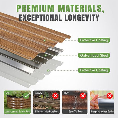 INNO STAGE 3Pcs Galvanized Raised Garden Bed Kit, Outdoor Metal Raised Garden Beds for Vegetables, Rust-Resistant & Easy Assembly, 4x2x1ft Oval Raised beds for Gardening, Flowers, Herbs (CoatedGrain)