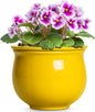 Ceramic Self Watering Planters, 6 Inch African Violet Pots for Indoor Outdoor Plants, Ceramic Plant Pot with Absorbent Inner Pot, Round Flower Pots, Living Room Decor, Gifts for Women, Yellow