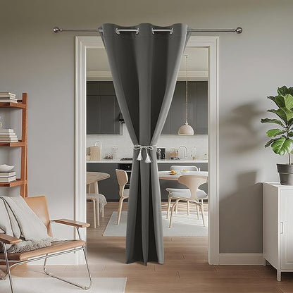 Joydeco Blackout Door Curtain for Doorway Privacy 90 Inches Long, Grommet Closet Curtain for Open Closet, Room Divider for Bedroom Living Room (Light Grey, 52Wx90L, 1 Panel)
