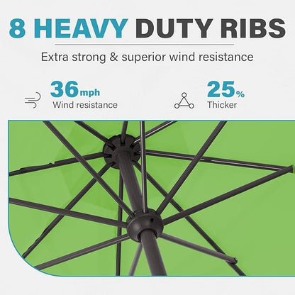 MEWAY 12ft Patio Umbrella Outdoor Table Umbrellas with Crank, Market Umbrella 8 Sturdy Ribs for Deck, Garden, Pool and Backyard, Grass Green