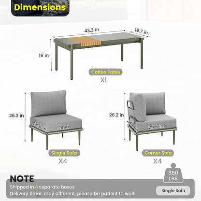 Sundale Outdoor 9 Pieces Patio Furniture Set, U-Shaped Outdoor Sectional Sofa with 6 Inch Olefin Cushion and Coffee Table, Modern Metal Outdoor Conversation Sets for Backyard, Poolside