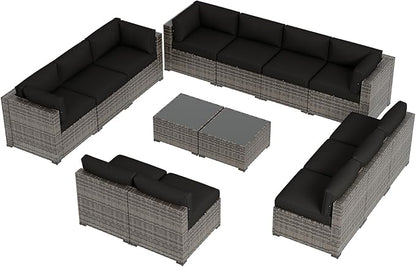Aoxun Patio Furniture Sets, 14-Piece Outdoor Patio Furniture with 44'' Propane Gas Firepit Table, Wicker Outdoor Conversation Set Sectional Sofa for Backyard, Poolside, Garden