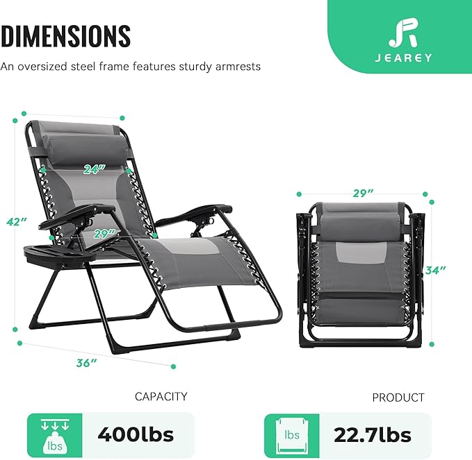 Recliner Chair, Oversized Padded Zero Gravity Lounger with Side Tray