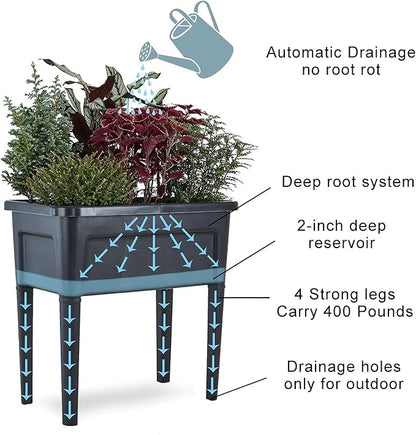 4 Pcs Plastic Raised Garden Beds with Legs，16 Gallon Outdoor Elevated Garden Planter Box，Perfect for Flowers, Vegetables, and Herbs