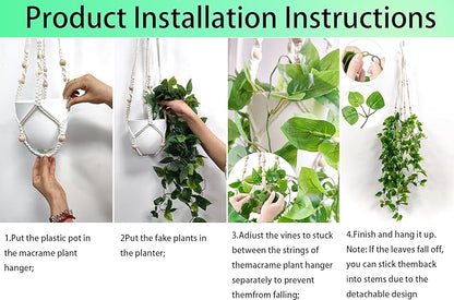 Comtelek Fake Hanging Plants Artificial Plants for Home Decor Macrame Plant Hanger with Fake Vines Faux Hanging Planter Greenery for Wall Ceiling Bedroom Bathroom Kitchen Office Boho Decor Indoor