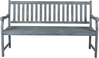 JONATHAN Y BNH101B Laurel 59.1" 3-Seat Slat-Back 600-Lbs Support Acacia Wood Outdoor Garden Patio Bench for Garden, Lawn, Backyard, Pool, Deck, Beach, Firepit, Gray