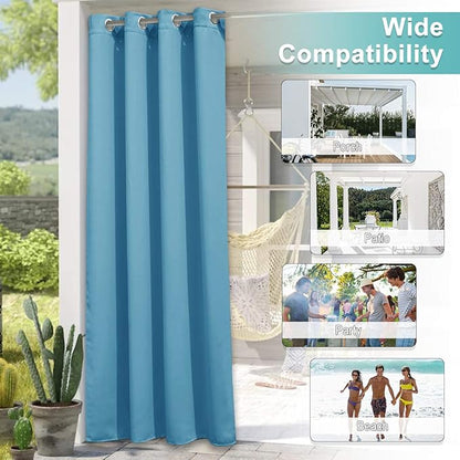 NICETOWN Outdoor Curtain for Patio Waterproof Extra Wide 100 in, Sun Blocking Vertical Blinds Thermal Insulated Stainless Grommet Indoor & Outdoor Divider for Public Space, Teal Blue, 1 Piece, L84 in