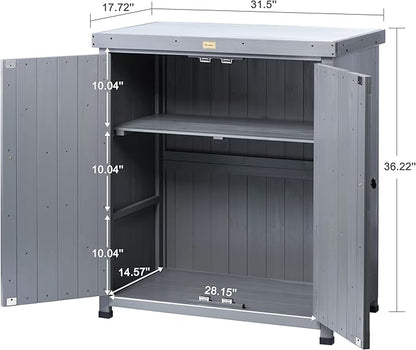 HABAU Outdoor Storage Cabinets Weatherproof for Patio, Garden Work Bench with Shelves & Metal Tabletop, Wooden Potting Table Workstation