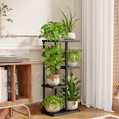 Bamworld Corner Plant Stand Indoor, 4 Tier Metal Plant Shelf for Multiple Plants, Tiered Flower Pot Stands for Patio Garden Balcony Living Room Bedroom, Black