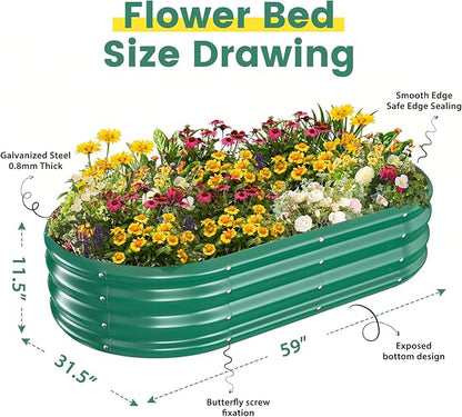 Galvanized Raised Garden Beds for Gardening - 60 x 32 x 12 inch Oval Metal Planter Boxes Above Ground Outdoor for Vegetables,Flowers,Herbs, Garden Container Green (1, 5X2.7X1FT)