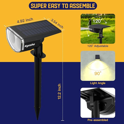 Kyosho Solar Spot Lights Outdoor, IP67 Waterproof 38 LED Solar Powered Landscape Spotlights for Yard, Garden, Driveway, Walkway, Auto On/Off, 3 Modes, 6 Pack