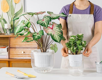 Melphoe Self Watering Pots for Indoor Plants Planter, 8.3/5.3 Inch 2 Pack Planters Self Watering Plant Pots for Flower, Houseplants, Succulent, African Violets and Cactus with Drainage