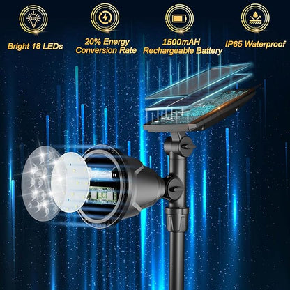 ROSHWEY Solar Spot Lights Outdoor Spotlight 18 LED Waterproof Landscape Spotlight for Garden Lawn Backyard Patio Porch Wall Deck Garage (WarmWhite- 2 Pack)